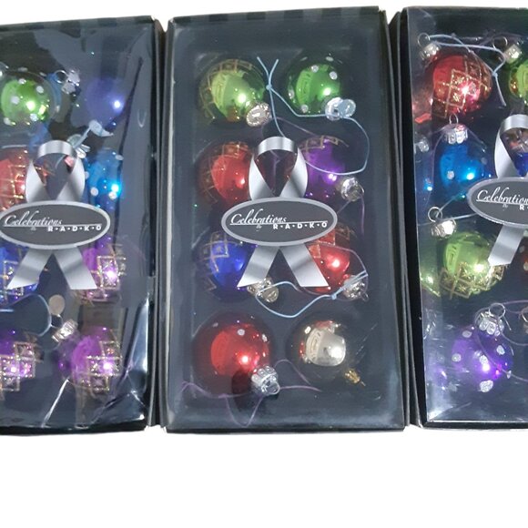 22 Celebrations by Radko Christmas Tree Glass Balls 2.25" Glitter Dots Stars - Picture 3 of 4